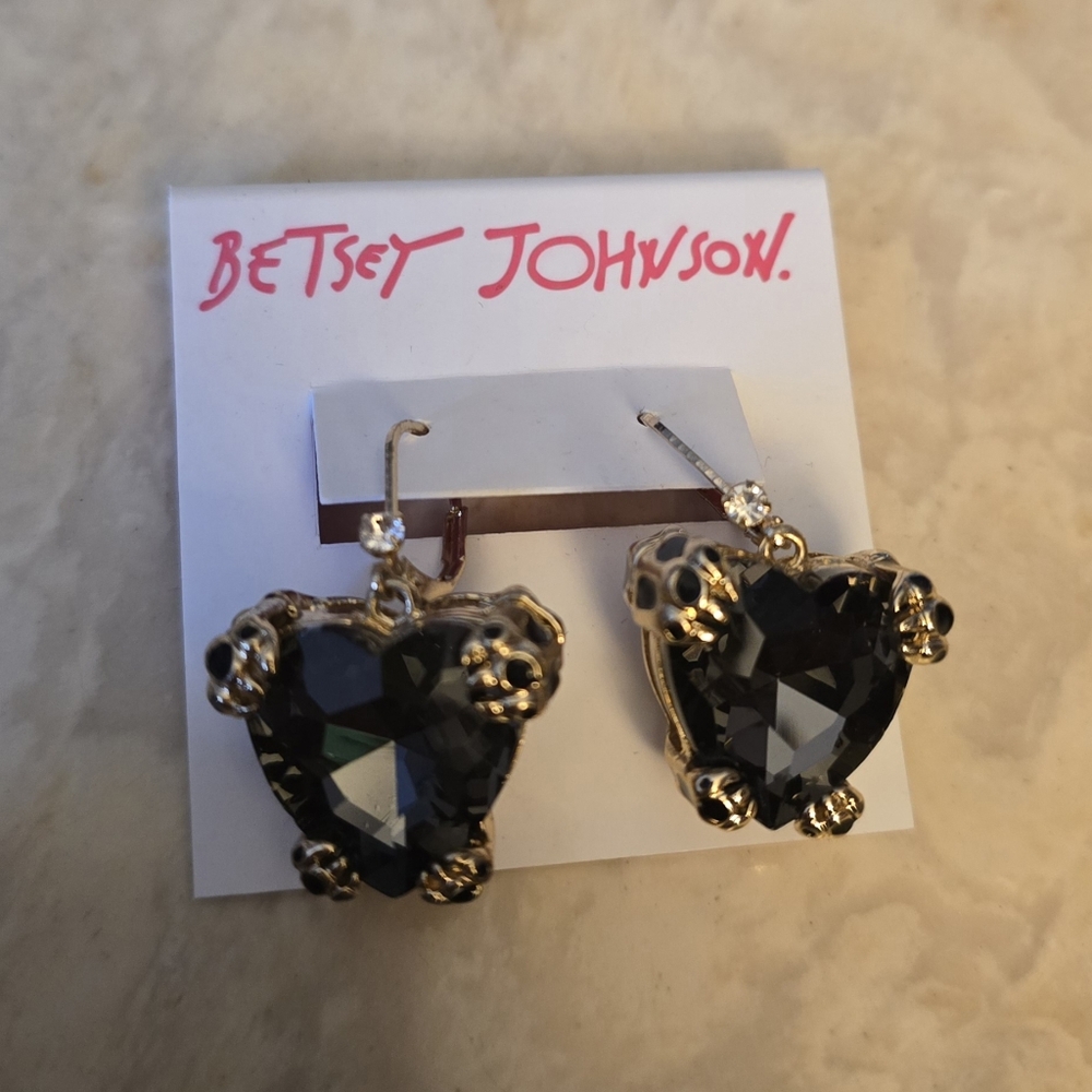 Betsey Johnson Leopard Heart Drop Earrings - Picture 7 of 7